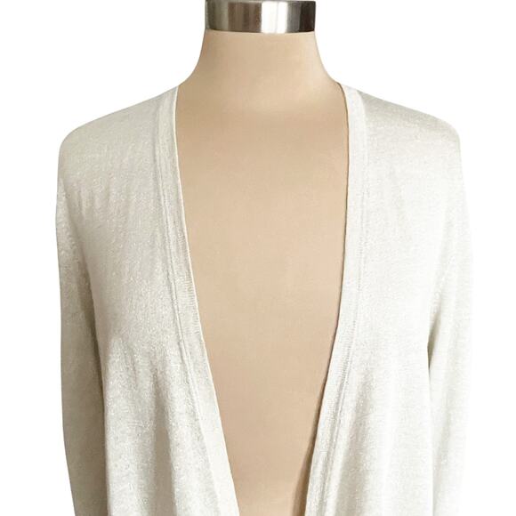 Eileen Fisher Organic Linen Blend Longline Open Front Cardigan Cream Metallic LG - Picture 5 of 7